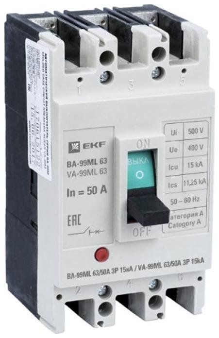 EKF mccb99-63-50mI Выключатель автоматический ВА-99М 63/50А 3P 15кА Basic