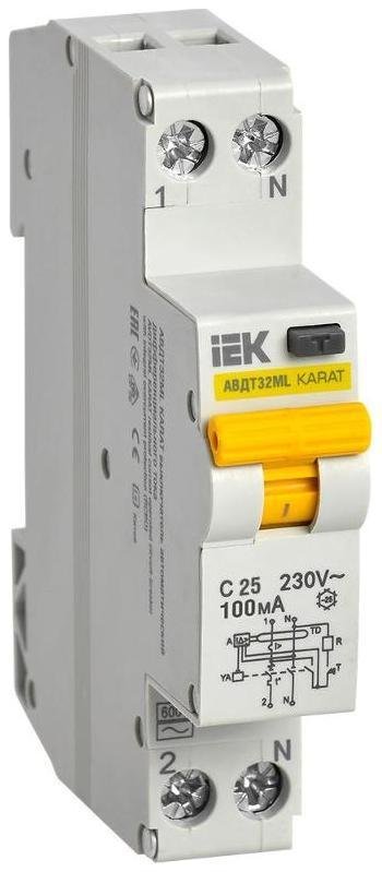 IEK MVD12-1-025-C-100 Выключатель автоматический дифференциального тока АВДТ32МL С25 100мА KARAT