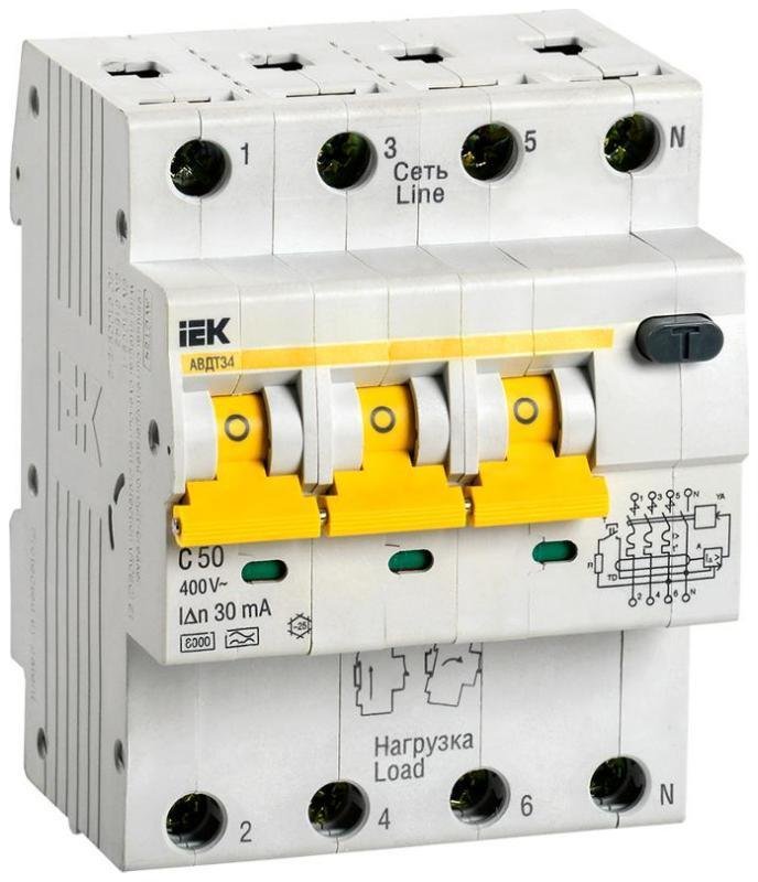 IEK MAD22-6-050-C-30 Выключатель автоматический дифференциального тока АВДТ 34 3п+N 50А C 30мА тип A [в упаковке 30, цена за 1 шт]