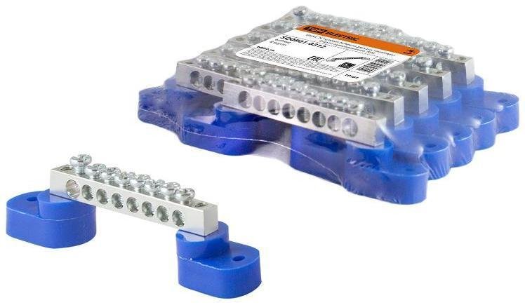 TDM electric SQ0801-0312 Шина "N" нулевая 6х9мм на двух угл. изоляторах 8 групп никелированная [в упаковке 10, цена за 1 шт]