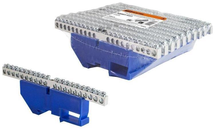 TDM electric SQ0801-0331 Шина "N" нулевая с изолятором на DIN-рейку 6x9мм стойка бол. 20 групп никелированная [в упаковке 10, цена за 1 шт]