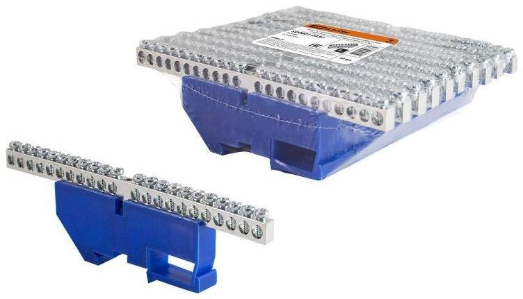 TDM electric SQ0801-0332 Шина "N" нулевая с изолятором на DIN-рейку 6x9мм стойка бол. 22 групп никелированная [в упаковке 10, цена за 1 шт]