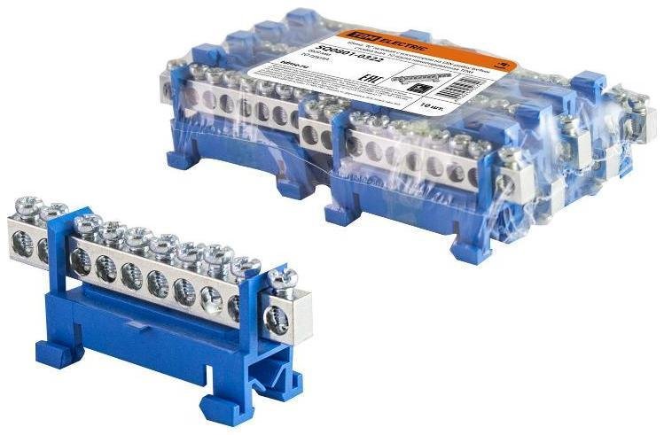 TDM electric SQ0801-0322 Шина "N" нулевая с изолятором на DIN-рейку 6x9мм стойка мал. 10 групп никелированная [в упаковке 10, цена за 1 шт]