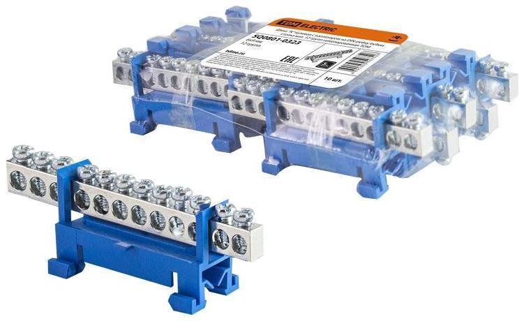 TDM electric SQ0801-0323 Шина "N" нулевая с изолятором на DIN-рейку 6x9мм стойка мал. 12 групп никелированная [в упаковке 10, цена за 1 шт]