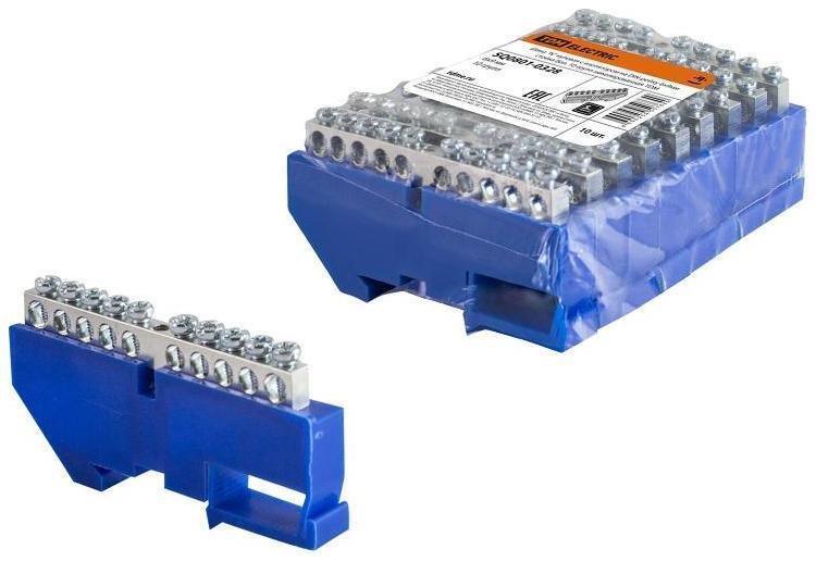 TDM electric SQ0801-0328 Шина "N" нулевая с изолятором на DIN-рейку 6х9мм стойка бол. 10 групп никелированная [в упаковке 10, цена за 1 шт]