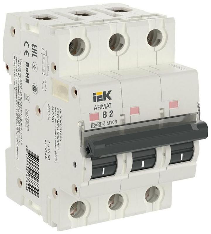 IEK AR-M10N-3-B002 Выключатель автоматический трехполюсный M10N 3P B 2А 10кА ARMAT