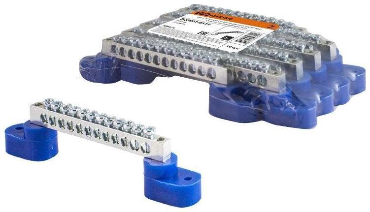TDM electric SQ0801-0401 Шина "N" нулевая 6х9мм на двух угл. изоляторах 6 групп [в упаковке 20, цена за 1 шт]