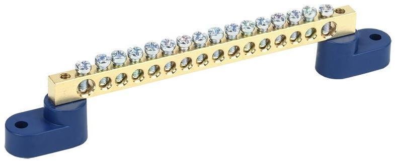 Rexant 11-2330 Шина "N" нулевая 6х9 мм на двух угловых синих изоляторах 16 групп
