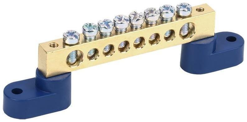 Rexant 11-2333 Шина "N" нулевая 8х12 мм на двух угловых синих изоляторах 8 групп