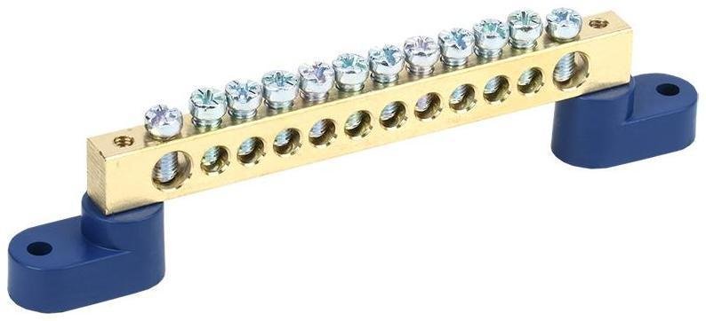 Rexant 11-2335 Шина "N" нулевая 8х12 мм на двух угловых синих изоляторах 12 групп
