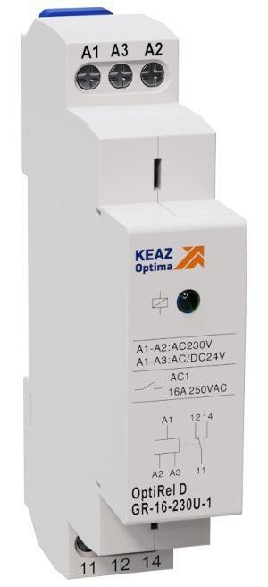 КЭАЗ 332038 Реле промежуточное OptiRel D GR-08-230U-2 модульное 8А 230В АС или 24В AC/DC 2СО