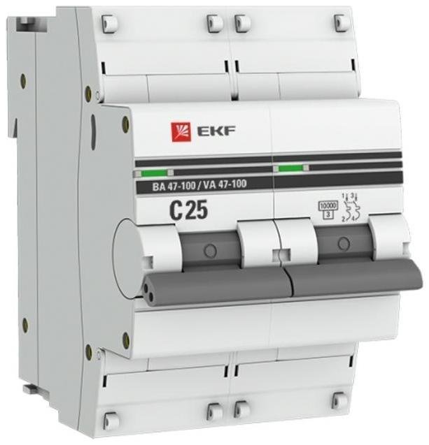 EKF mcb47100-2-25C-pro Выключатель автоматический двухполюсный ВА 47-100 25А C 10кА PROxima