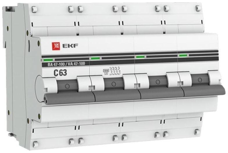 EKF mcb47100-4-63C-pro Выключатель автоматический четырехполюсный ВА 47-100 63А C 10кА PROxima