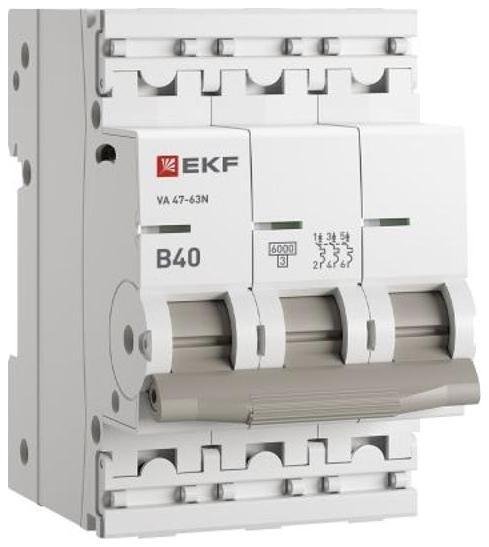 EKF M636340B Выключатель автоматический трёхполюсный 40А (B) 6кА ВА 47-63N PROxima| M636340B