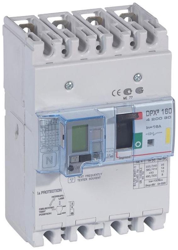 Legrand 420030 Автоматический выключатель DPX3 160 - термомагн. расц. - с диф. защ. - 16 кА - 400 В" - 4П - 16 А