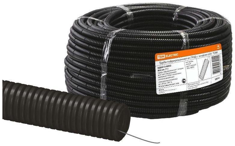 TDM electric SQ0413-2503 Труба гофрированная ПНД d 25 с зондом (25 м) легкая черная [в упаковке 25, цена за 1 м]