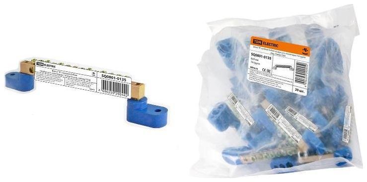 TDM electric SQ0801-0135 Шина "N" нулевая 6х9мм на двух угл. изоляторах 14 групп инд. стикер [в упаковке 20, цена за 1 шт]