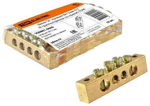 TDM electric SQ0801-0066 Шина "N" нулевая 8x12мм 4/2 (4 группы/крепеж по краям) [в упаковке 10, цена за 1 шт]