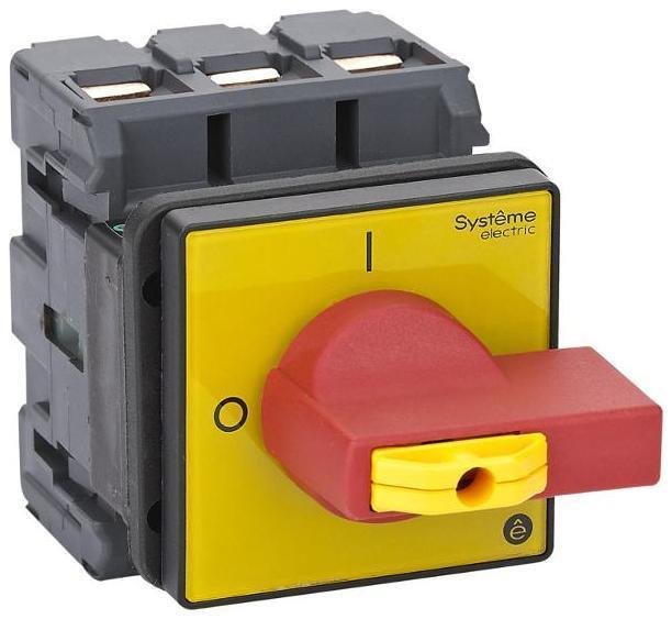 Systeme Electric MSD100360R Выключатель-Разъединитель 3P 100A IP20 с красной рукояткой на дверцу 4 винта 1 замок