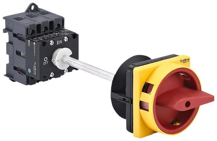 Systeme Electric MSD63340R Выключатель-Разъединитель 3P 63A IP20 с красной выносной рукояткой на дин-рейке/плате с замком