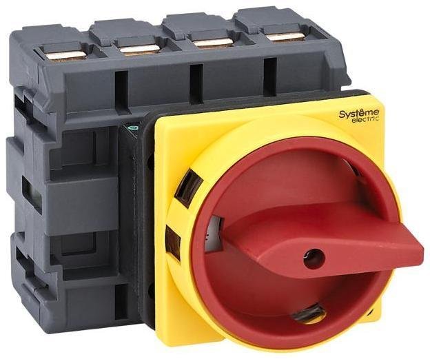 Systeme Electric MSD100410R Выключатель-Разъединитель 4P 100A IP20 с красной рукояткой на дверцу 4 винтами с замком