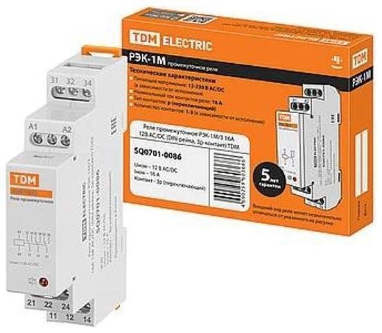 TDM electric SQ0701-0086 Реле промежуточное РЭК-1М/3 16А 12В АС/DC (DIN-рейка, 3р-контакт)