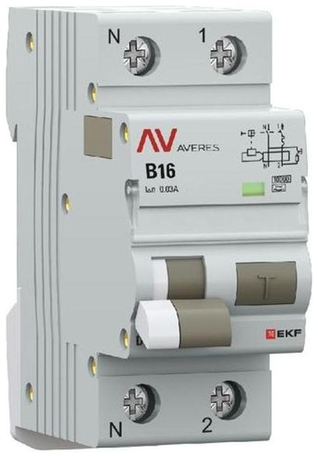 EKF rcbo10-1pn-16B-30-a-av Дифференциальный автомат (УЗО) DVA-10 1P+N 16А (B) 30мА (A) 10кА AVERES