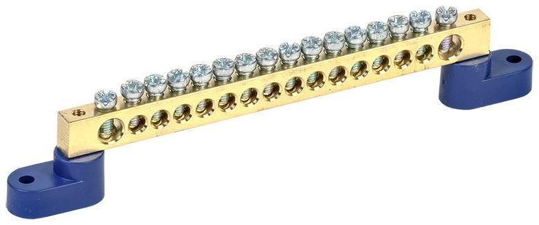 Rexant 11-2337 Шина "N" нулевая 8х12 мм на двух угловых синих изоляторах 16 групп