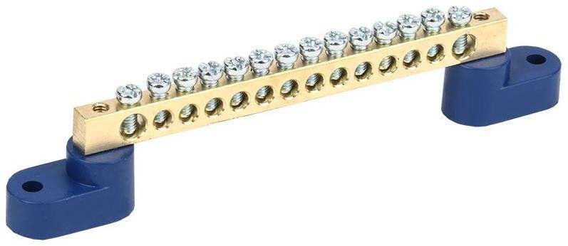Rexant 11-2329 Шина "N" нулевая 6х9 мм на двух угловых синих изоляторах 14 групп
