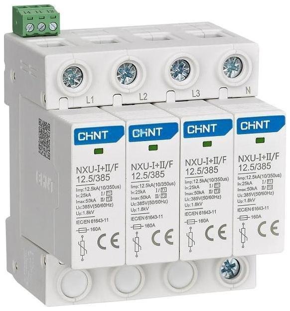 CHINT 308614 УЗИП NXU-I+II/F 4P In=25kA Im=50kA Uc=385В (класс I + II)