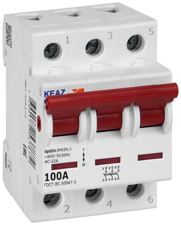 КЭАЗ 328172 Выключатель нагрузки модульный OptiDin BM63PL-3100-УХЛ3 (BM63PL)