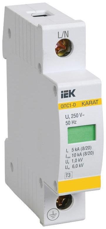 IEK MOP20-1-D Ограничитель импульсного перенапряжения ОПС1-D 1Р In=5kA Un=230B Im=10kA [в упаковке 10, цена за 1 шт]