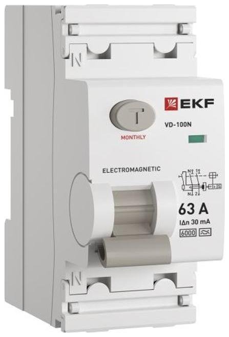 EKF E1026MA6330 Выключатель дифференциального тока (УЗО) ВД-100N 2P 63А 30мА тип A эл-мех 6кА PROXIMA