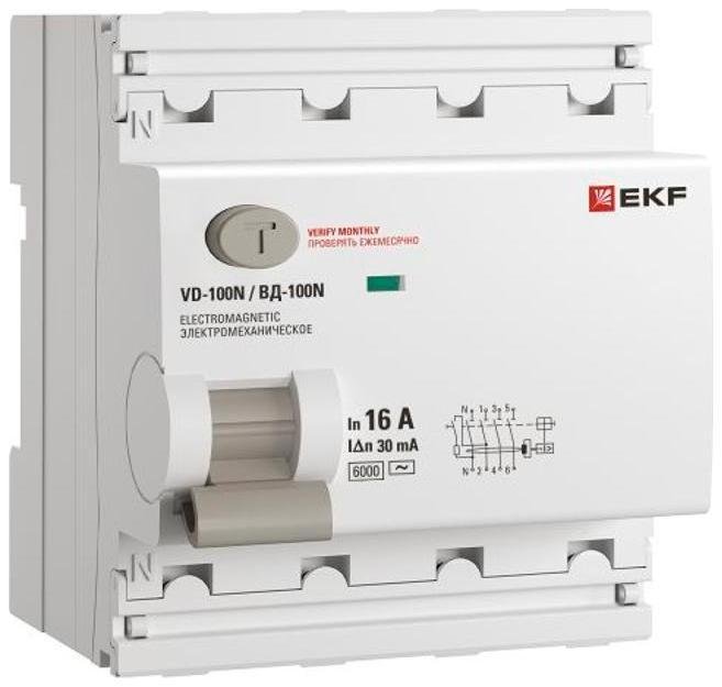 EKF E1046M1630 Выключатель дифференциального тока ВД-100N 4P 16А 30мА тип AC эл-мех 6кА PROXIMA EKF