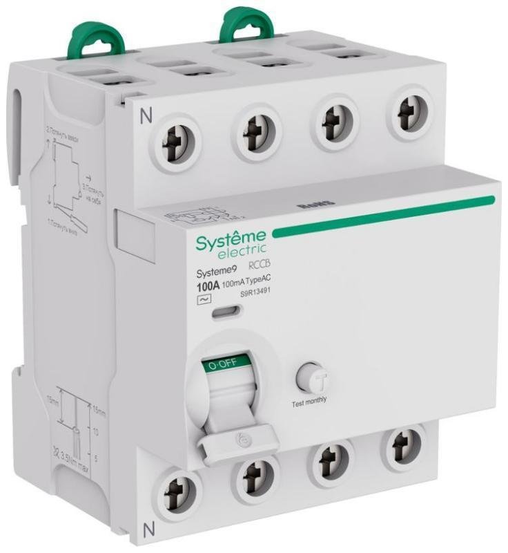 Systeme Electric S9R13491 Systeme9 Выключатель дифференциального тока (ВДТ) 100A 4P 100мА Тип-AC 400В