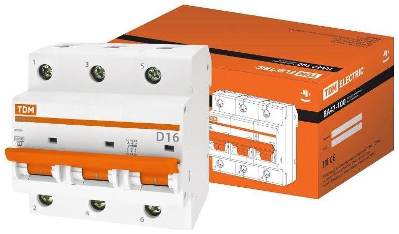 TDM electric SQ0207-0024 Выключатель автоматический трехполюсный ВА47-100 16А D 10кА