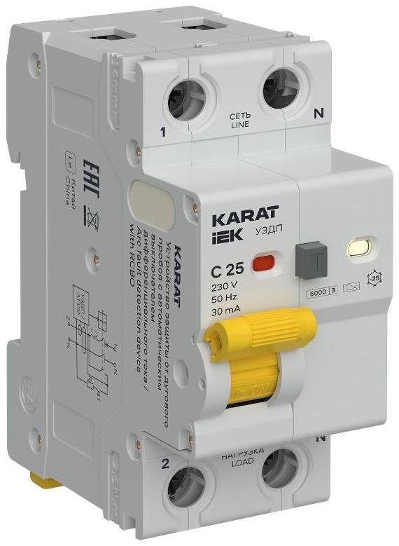 IEK KA-DP12-1-025-C-030-A KARAT УЗДП с АВДТ 1P+N C 25А 30мА тип A
