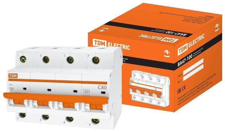 TDM electric SQ0207-0087 Выключатель автоматический четырехполюсный ВА47-100 80А C 10кА