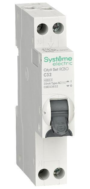 Systeme Electric C9D33632 АВДТ City9 1П+Н C32 4500A 30мА AC 18мм