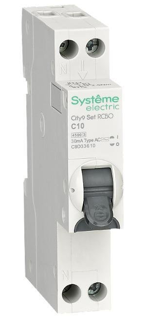 Systeme Electric C9D33610 АВДТ City9 1П+Н C10 4500A 30мА AC 18мм