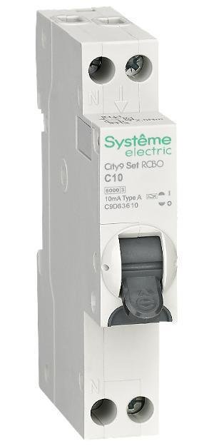 Systeme Electric C9D83610 АВДТ City9 1П+Н C10 6000A 10мА A 18мм