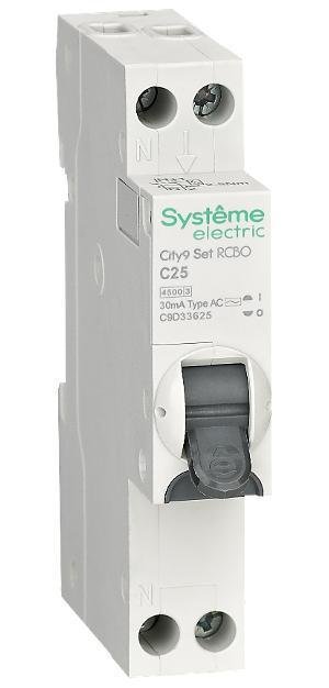 Systeme Electric C9D33625 АВДТ City9 1П+Н C25 4500A 30мА AC 18мм
