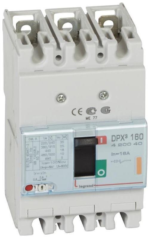 Legrand 420040 Автоматический выключатель DPX3 160 термомагнитный расцепитель 25кА 400В 3П 16А