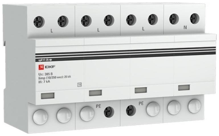 EKF spd-t1-25-4p Устройство защиты от импульсных перенапряжений Тип 1 Iimp 25kA (10/350?s) 4P EKF|spd-t1-25-4p|EKF