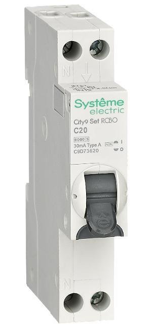 Systeme Electric C9D73620 АВДТ City9 1П+Н C20 6000A 30мА A 18мм