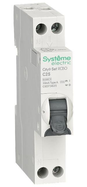 Systeme Electric C9D73625 АВДТ City9 1П+Н C25 6000A 30мА A 18мм
