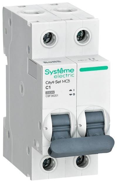 Systeme Electric C9F36201 Выключатель автоматический City9 Set C 1A 2P 6kA [в упаковке 6, цена за 1 шт]