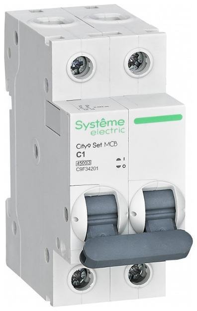 Systeme Electric C9F34201 Выключатель автоматический City9 Set C 1A 2P 4,5kA [в упаковке 6, цена за 1 шт]