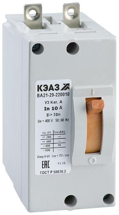 КЭАЗ 100478 Выключатель автоматический ВА21-29-240010-16А-6Iн-400AC-У3