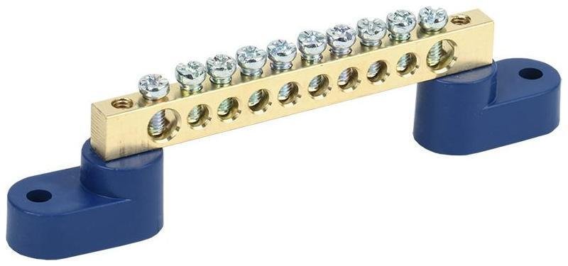 Rexant 11-2327 Шина "N" нулевая 6х9 мм на двух угловых синих изоляторах 10 групп
